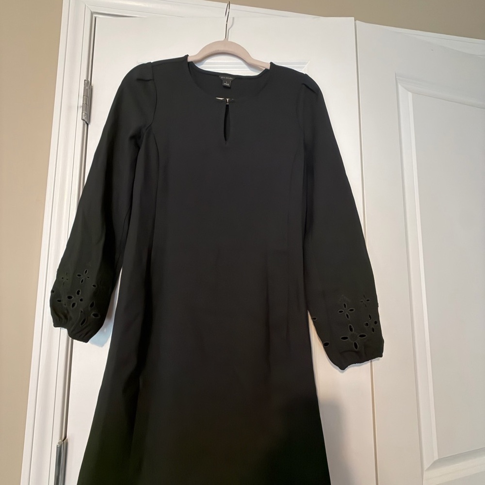 Ann Taylor Black Long Sleeve Shift Dress with Eyelet Cuffs